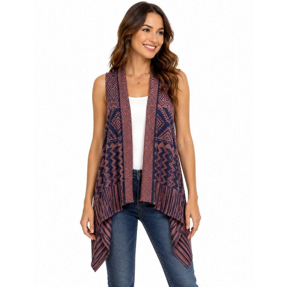 Como Vintage Open Front Aztec Knit Vest L